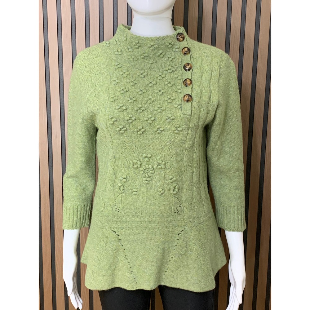Moth Anthropologie Green Wool Blend Cable Popcorn Knit Mock Neck Sweater M